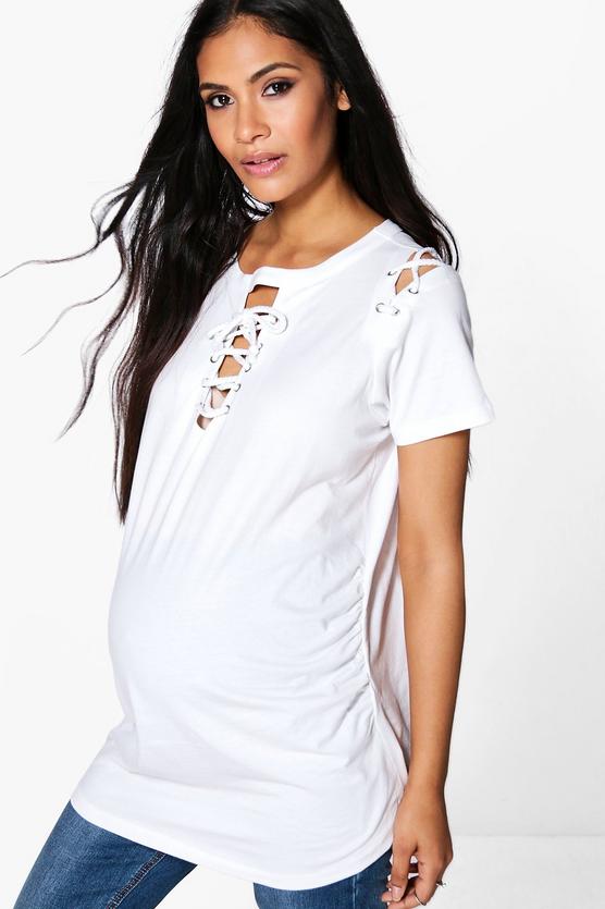 Maternity Laura Lace Up Neck & Shoulder Tee